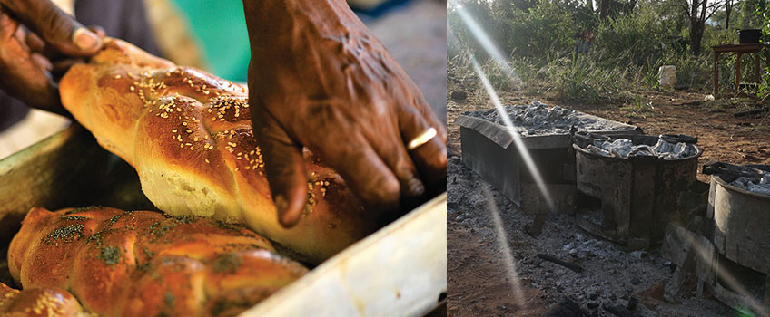 Fresh-baked bread made on a campfire at an African safari camp