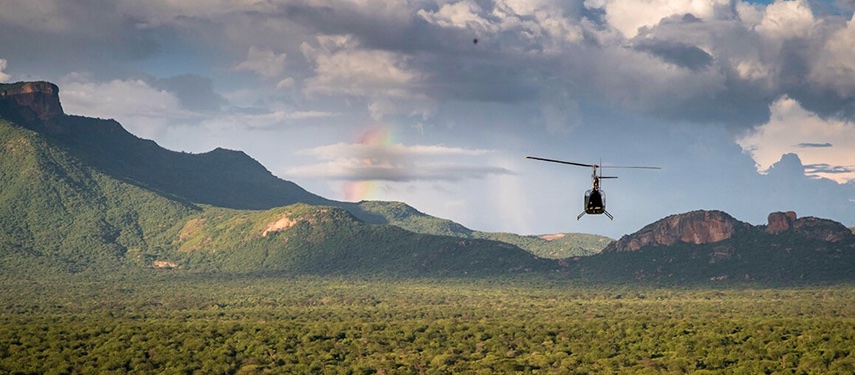 Helicopter Over African Mountain Landscape Samburu Kenya Matthews Range