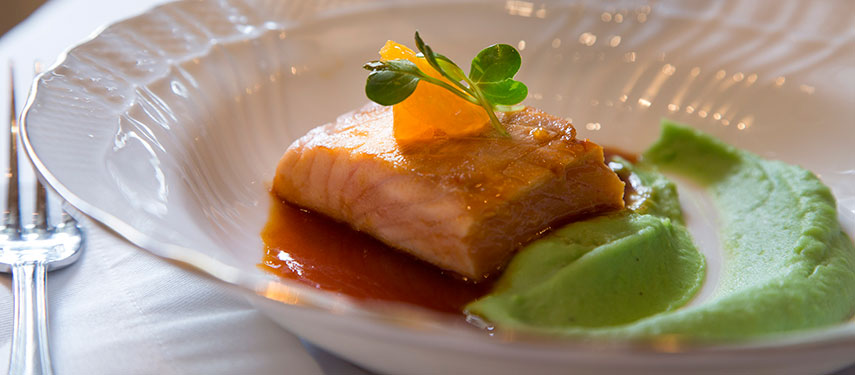 Premier gourmet cuisine of salmon served at Hotel B, Peru