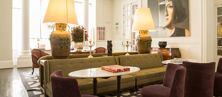 Classically-styled lounge area in Hotel B in Lima, Peru.