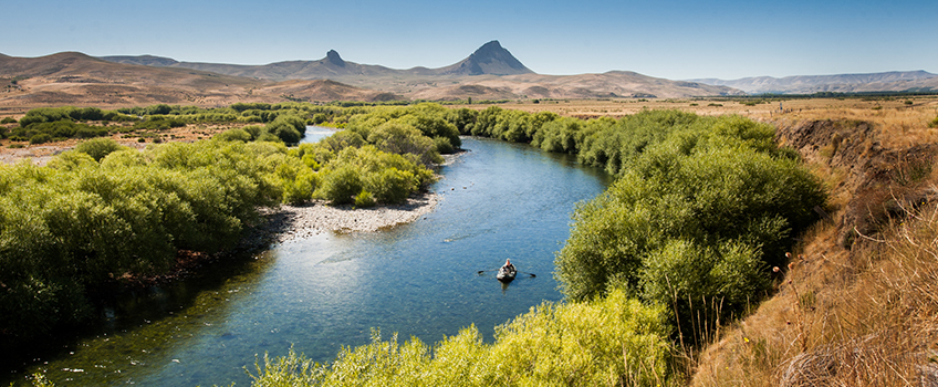 Canoeing on a river in Patagonia