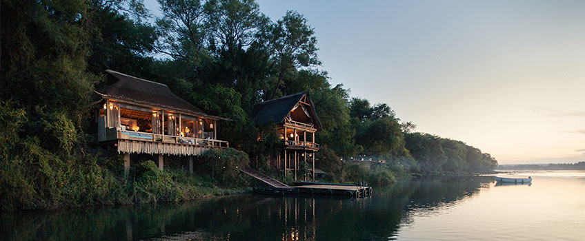 The exquisite Tongabezi Safari Lodge on the banks of the Zambezi River in Zambia