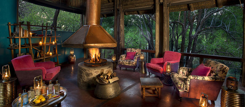 Lounge around the fireplace in the Madikwe at Jaci's Safari Lodge
