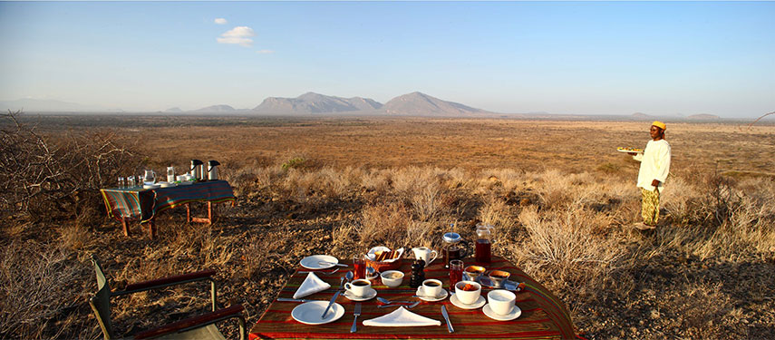 Bush breakfasts over the Shaba Game Reserve at Joy's Camp