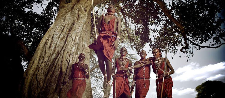 Maasai warriors dancing at Campi ya Kanzi in Kenya