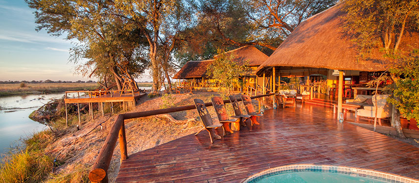 Picturesque river views from the deck at Kwando Lagoon in Botwana