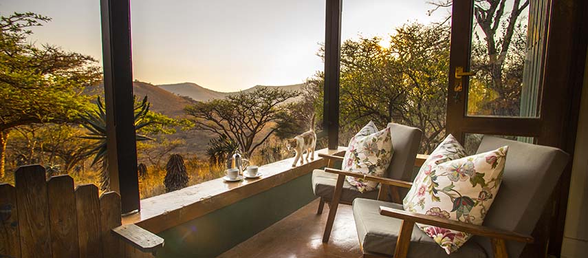 Enjoy afternoon tea with a view from your cottage verandah at Three Tree Hill in South Africa