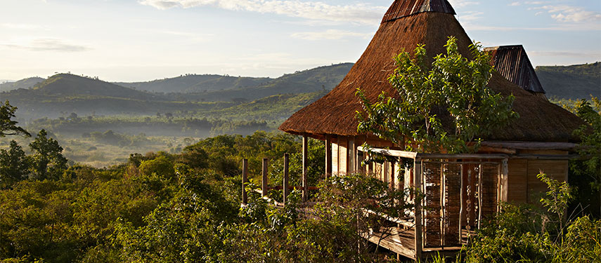 Spectacular views over the Rwenzori Mountains from Kyambura Gorge Lodge