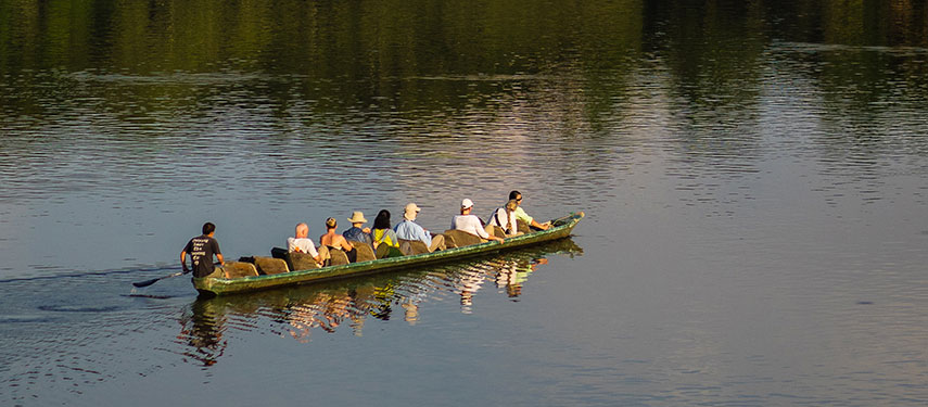 Group of tourists explore the Napo River and Rainforest by boat from La Selva Jungle Lodge