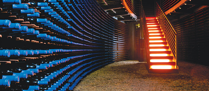 Abundant wine cellar below ground at a hotel in Chile