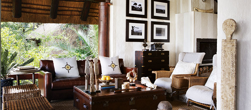 Relaxation in the lounge on safari at Londolozi Varty Camp, South Africa