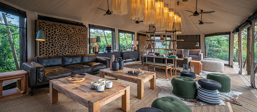 The lounge area at Magashi luxury safari camp, Rwanda