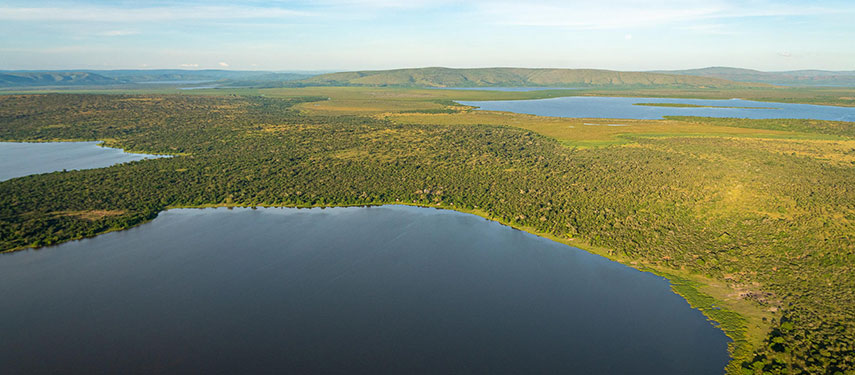 Aerial view of Lake Rwanyakazinga, Akagera National Park, Rwanda