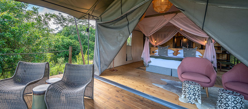 Suite views and private deck at Magashi Camp