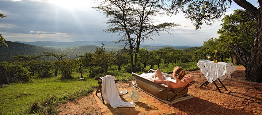 An outdoor bath on safari at Cottar's Camp in the Masai Mara