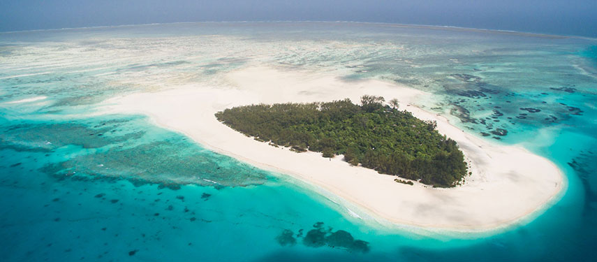 Aerial view of Mnemba Island on the north-east coast of Zanzibar