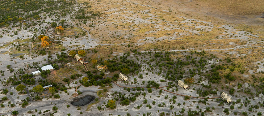 An aerial view of Mokete safari camp in Botswana