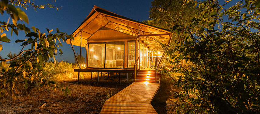 Private tented suite at Mokete safari camp in Botswana