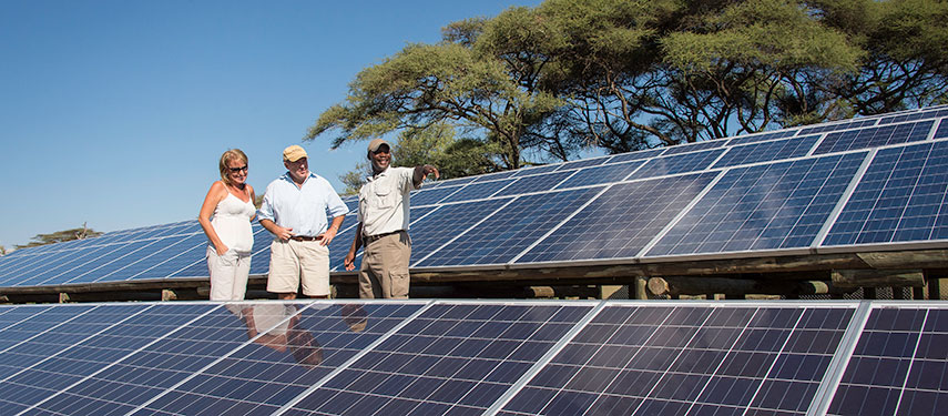 Mombo camp is an off-grid safari camp, using solar panels to provide its electricity