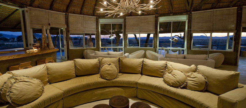 Luxurious lunge area at Little Kulala Camp in Sossusvlei, Namibia