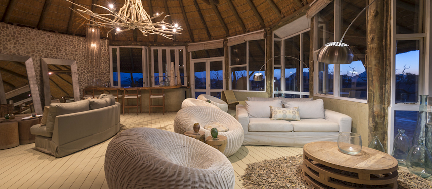Luxurious lunge area at Little Kulala Camp in Sossusvlei, Namibia
