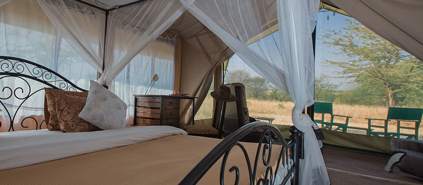 Open up to plush interiors in tented accommodation at Nasikia Mobile Migration Camp