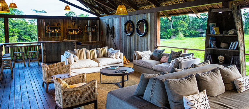 Cool breezes in the central lounge at Mboko Camp Odzala