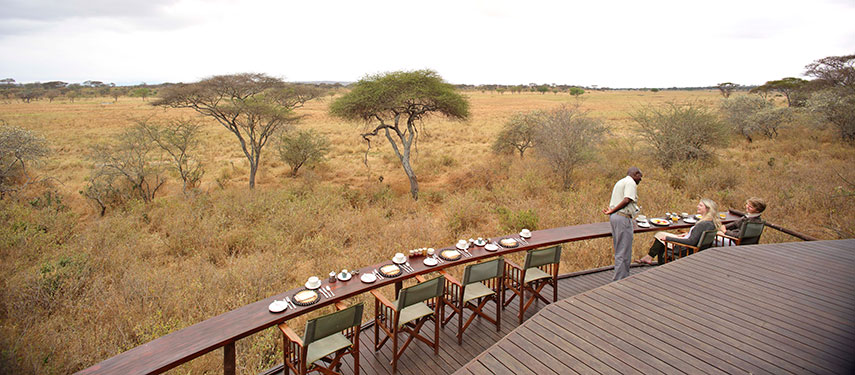 Expansive views of the Tarangire wilderness from the deck at Oliver's Camp in Tanzania