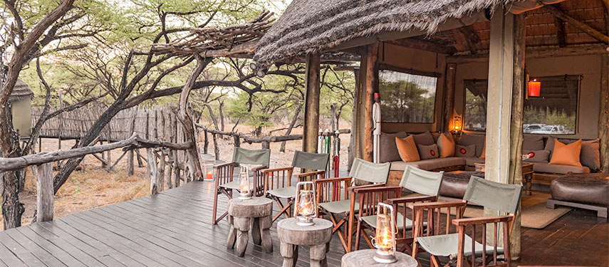 Hang out at the mess of the tented camp at Onguma Treetops