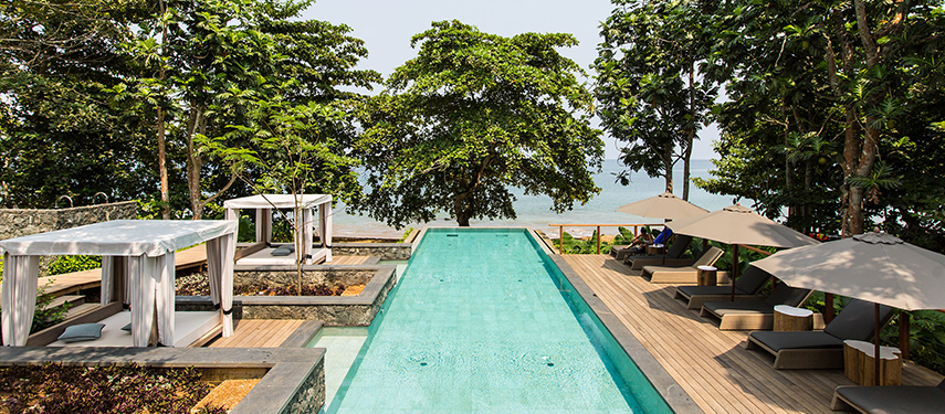 Relax in the pool at Sundy Praia on Principe Island