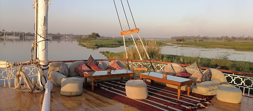 Sunset on the aft deck of Queeny Of The Nile in Egypt.