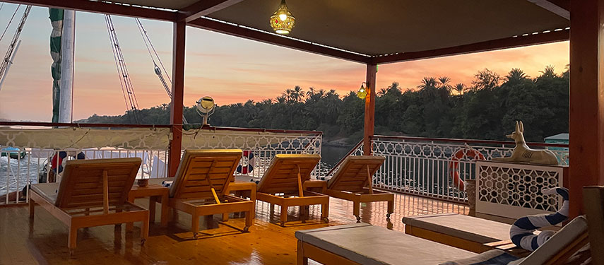 The sundeck of Queeny Of The Nile luxury dahabeya boat