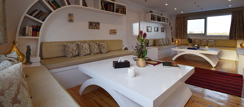 Lounge area on Queeny Of The Nile luxury cruise ship on the Nile