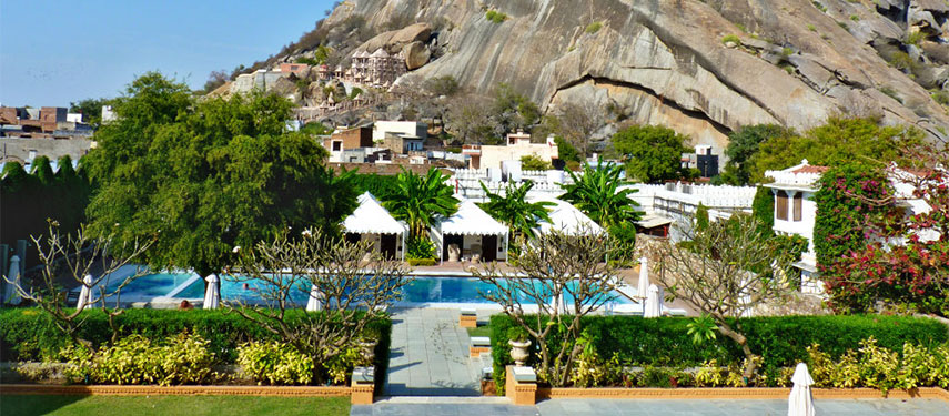 The swimming pool at Rawla Narlai, a Heritage Resort in Rajasthan