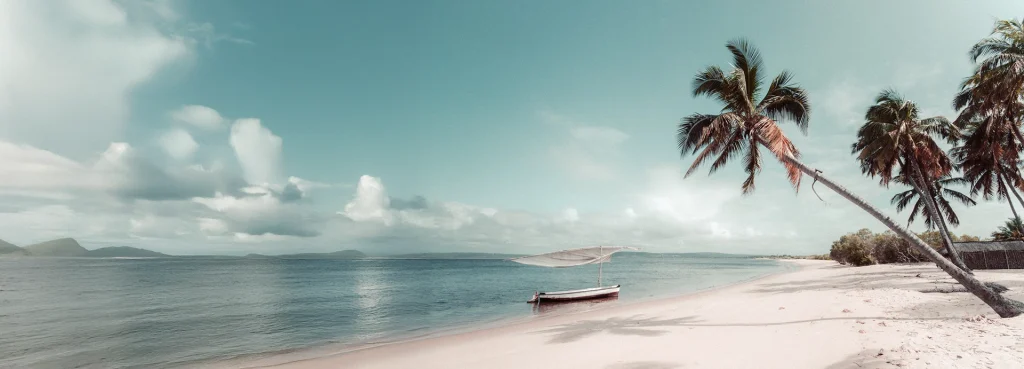 Meru-style safari tent at Kweene Trails Camp on the banks of the southwest Okavango Delta, Botswana