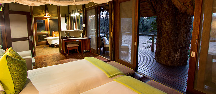 Comfortable twin suite at a safari lodge in South Africa's Kruger National Park