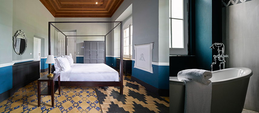 Luxurious bedroom at Sundy Praia on Principe Island