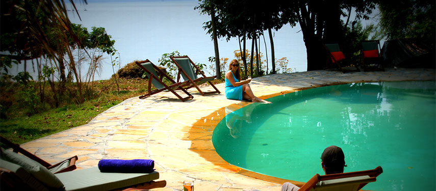 A moment of relaxation by the pool at Rubondo Island
