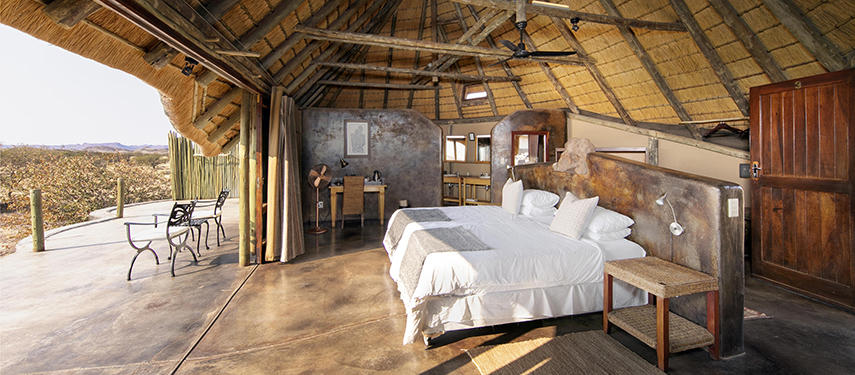 Rustic Open Air Safari Lodge Bedroom at Doro Nawas, Namibia