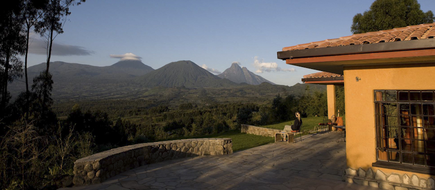 View of Volcanoes National Park from Sabyinyo Lodge, Rwanda