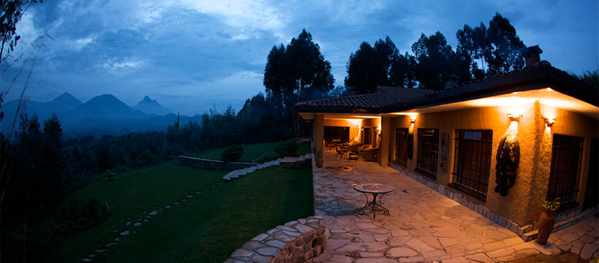 Sunset view of Volcanoes National Park from Sabyinyo Lodge, Rwanda