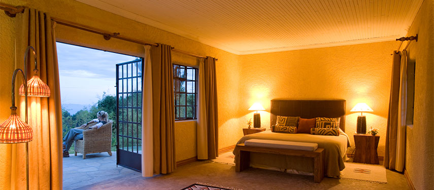 Elegant guest rooms overlook the surrounding mountains of the Volcanoes National Park