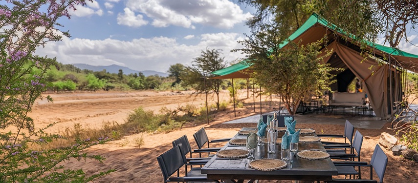 Safari Tented Camp Dining Desert Landscape Samburu Kenya