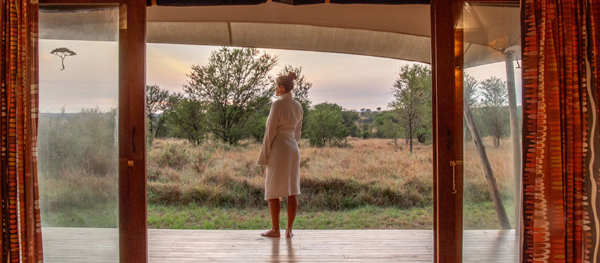 Look out for wildlife from your safari tent at Sayari Lodge in Tanzania