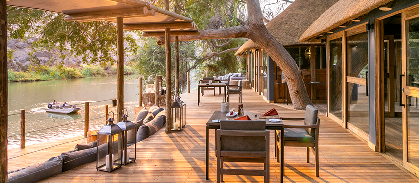 Serra Cafema Safari lodge with wide balcony overlooking the Kunene River