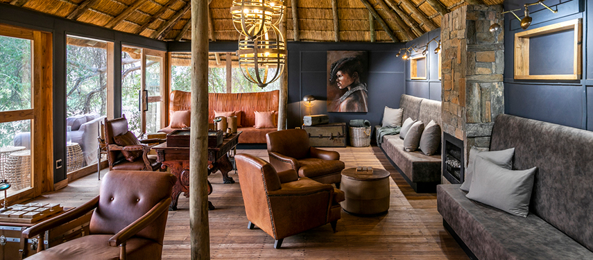 Classically colonial lounge at Serra Cafema Lodge, on the banks of the Kunene River