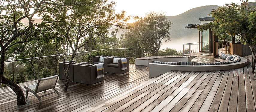 Sprawl out across the deck at Settlers Drift in the Kariega Game Reserve