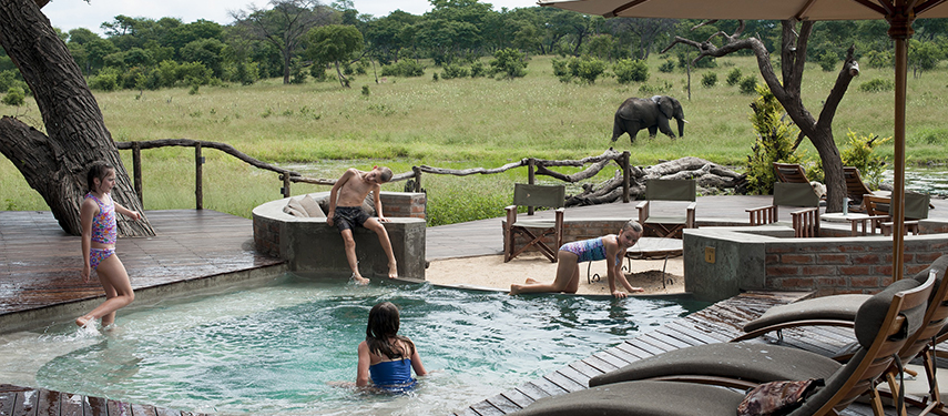 Kids can watch elephants from the pool at Somalisa Acacia