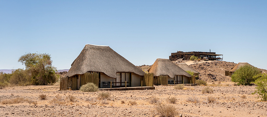 Thatched Roof Lodge Desert Landscape Namibia