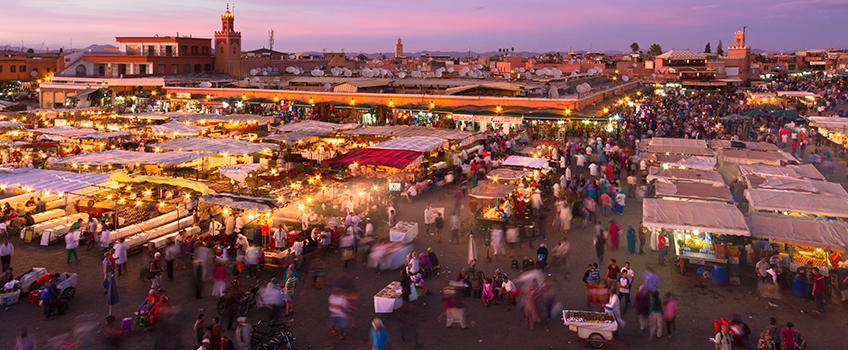 Marrakech's Jemaa el-Fnaa markets at sunset